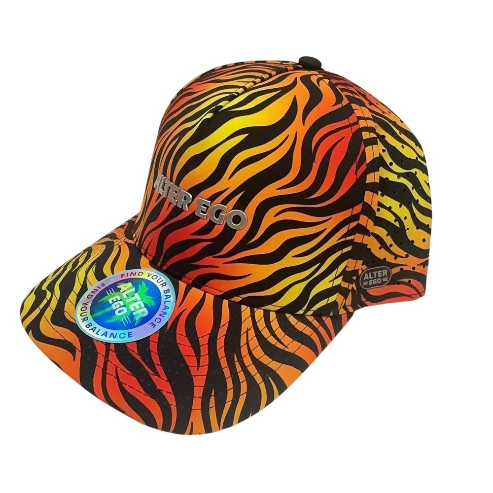 Alter Ego Running Hat Mens OS Bright Orange Yellow Tiger Print Snapback Cap